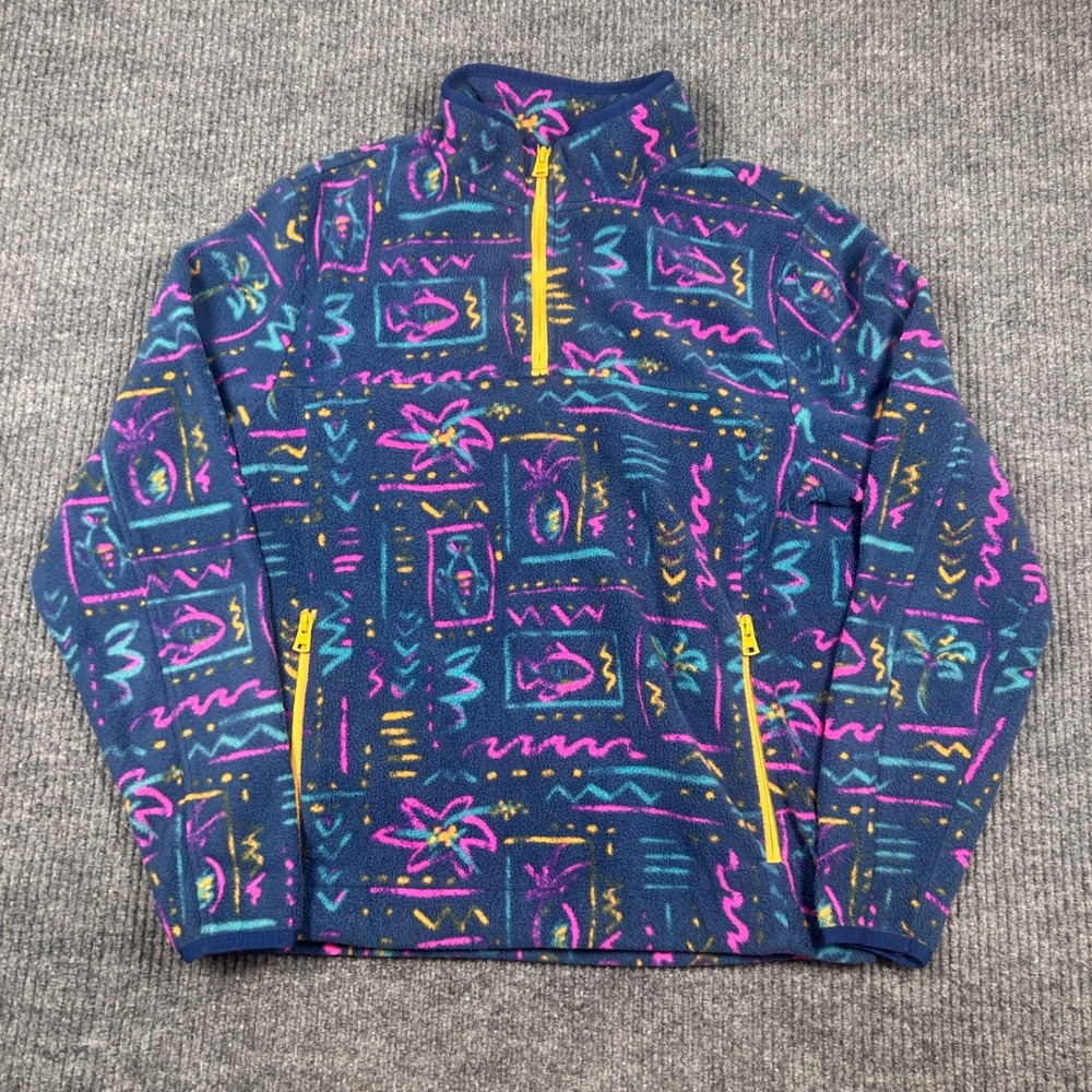 Chubbies Pullover Women's S Fleece 1/4 Zip Pullover‎ Blue Pink Pineapple Fish